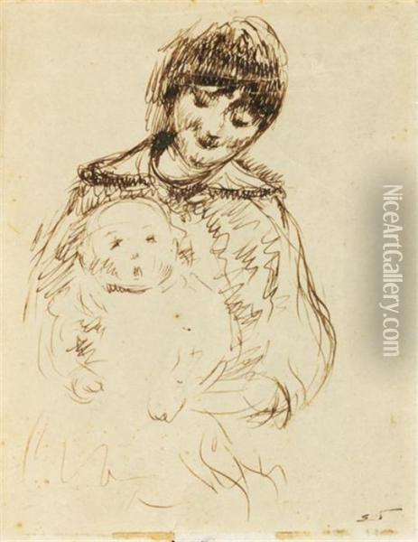 Etude De Femme Et Enfant Oil Painting - Jean-Edouard Vuillard