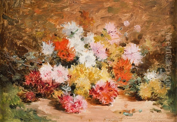 Bunter Chrysanthemenstraus Oil Painting - Emile-Louis Minet