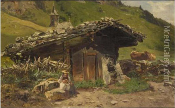 Peasant's Hut In Ferleiten, Austria Oil Painting - Anton Schrodl