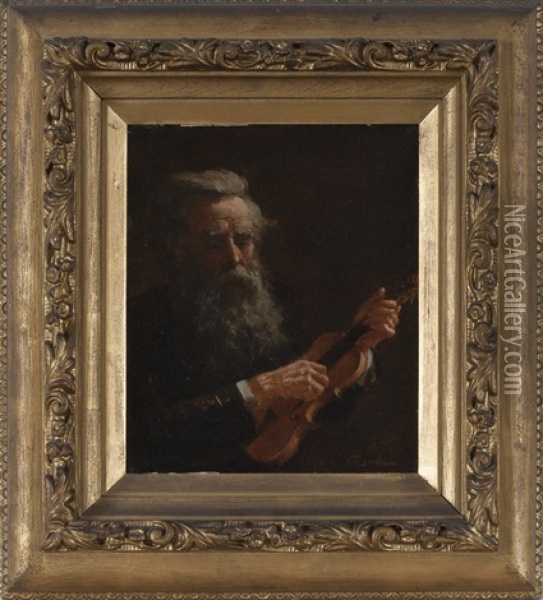 Portrait Of A Bearded Man With Violin Oil Painting - Hugo Breul