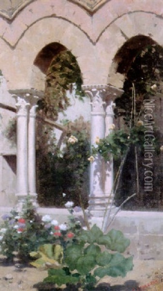 A Corner Of The Courtyard Oil Painting - Francesco (Luigi) Lojacono