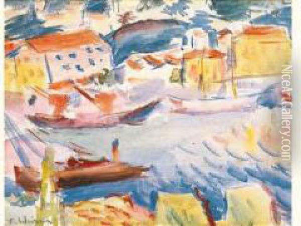 Havenzicht In De Provence (ca. 1915-1919) Oil Painting - Ferdinand Schirren