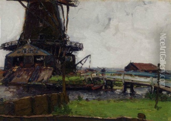 The Woodmill De Herder Near Leiden Oil Painting - Hans Von Bartels