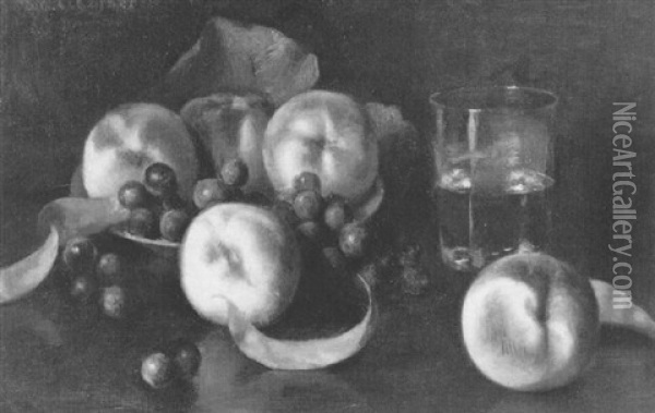 Still Life With Peaches And Grapes Oil Painting - Thomas C. Corner