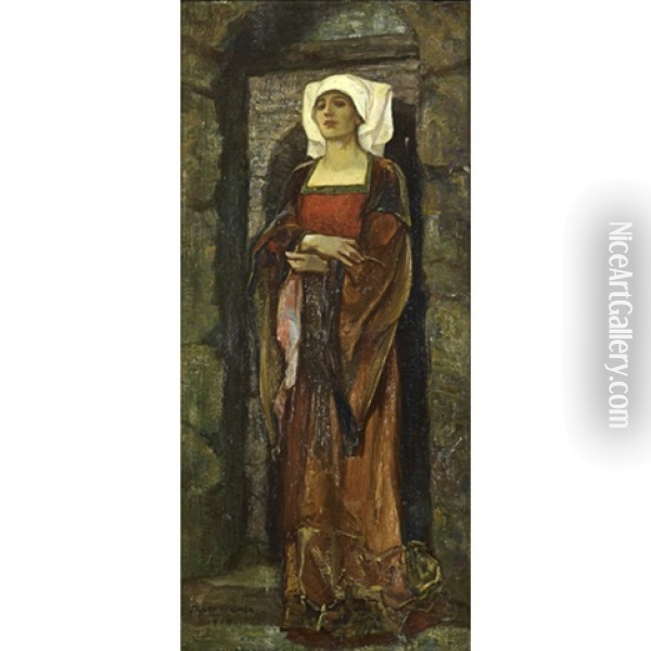 A Woman In Renaissance Robes Oil Painting - John Riley Wilmer