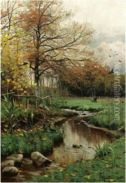 Efterar (autumn Leaves) Oil Painting - Peder Mork Monsted
