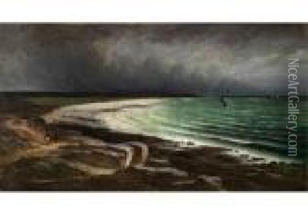 Meeresbucht Mit Segelschiffen Unter Gewitterwolken Oil Painting - Gustave Courbet