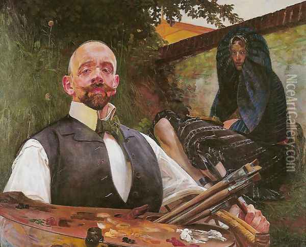 Self-Portrait with Muse Oil Painting - Jacek Malczewski