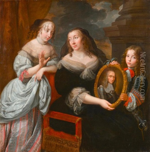 Maria De Medici Zeigt Zwei Ihrer Kinder Das Portrait Ihres Verstorbenen Gatten Konig Henri Iv Oil Painting - Claude Lefebvre