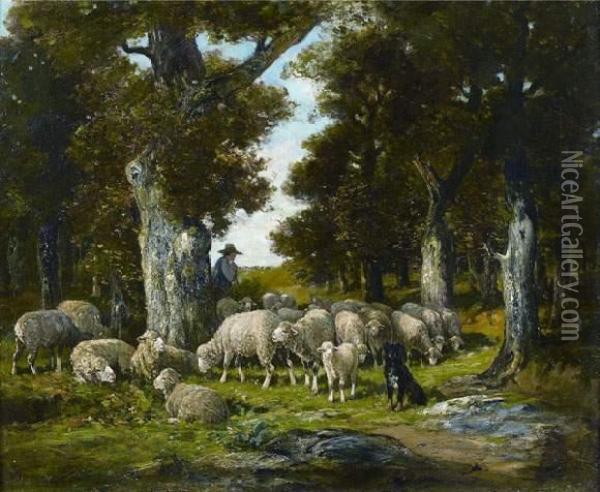 Berger Et Ses Moutons Oil Painting - James Desvarreux-Larpenteur