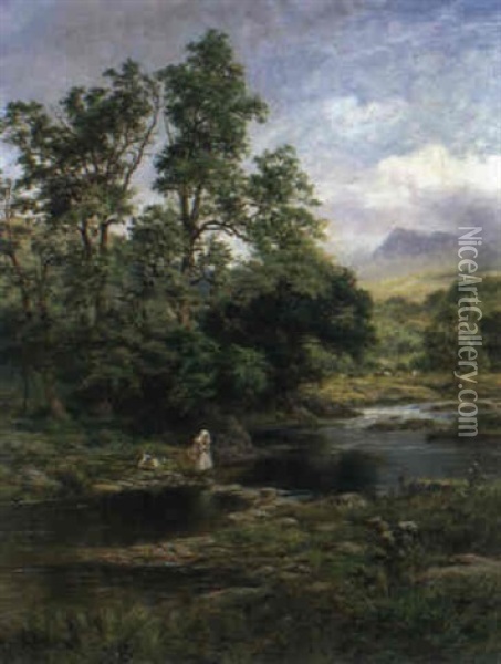 Crossing The River Oil Painting - Robert Gallon