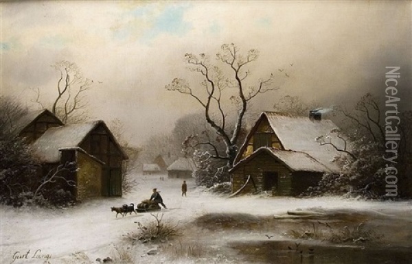 Ausflug Mit Dem Hundeschlitten Oil Painting - Johann Gustav Lange