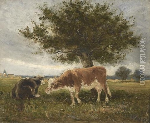 Landschaft Mit Kuhen Unter Einem Baum Oil Painting - Louis Aime Japy