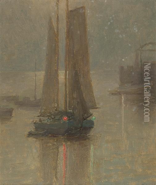 Evening Sails With Red And Green Reflections Oil Painting - Granville Redmond