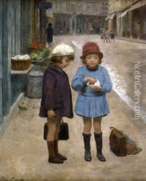 Les Ecolieres Gourmands Oil Painting - Victor Gabriel Gilbert