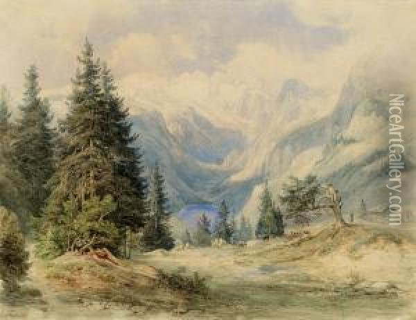 Alpenlandschaft Oil Painting - Josef Hoger