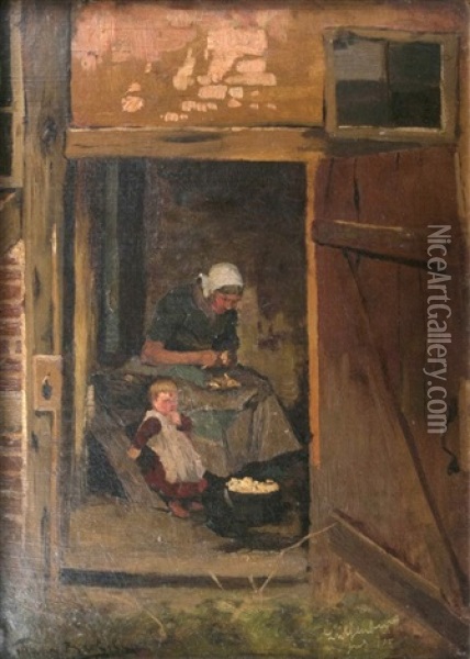 Kartoffelschalerin Oil Painting - Hans Von Bartels