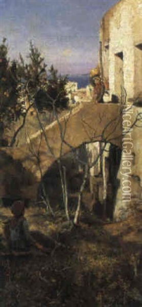 Giovani Popolane A Capri Oil Painting - Carlo Brancaccio