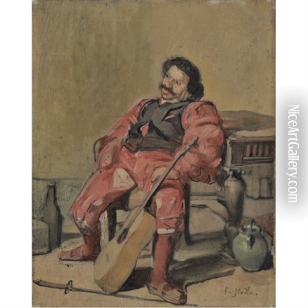Sitzender Mann Mit Gitarre (sitting Man With Guitar) Oil Painting - Ferdinand Hodler