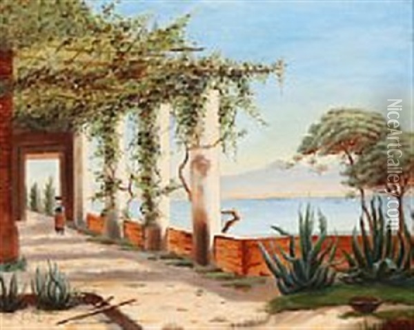 View From An Italian Loggia Oil Painting - Harald Peter William Schumacher