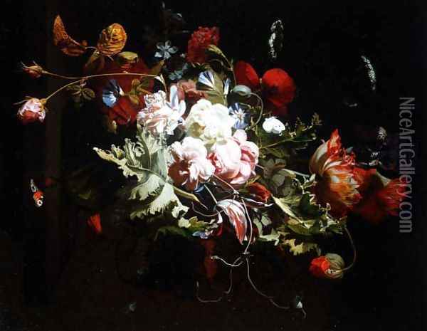 Still Life of Flowers on a Ledge Oil Painting - Simon Pietersz. Verelst