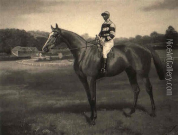 A Jockey Mounted On His Racehorse Oil Painting - Adrian Jones