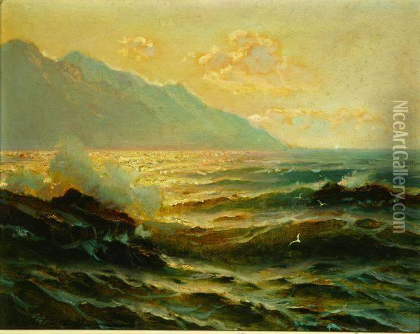 Waves Crashing Into The Mountains Oil Painting - Constantin Alexandr. Westchiloff