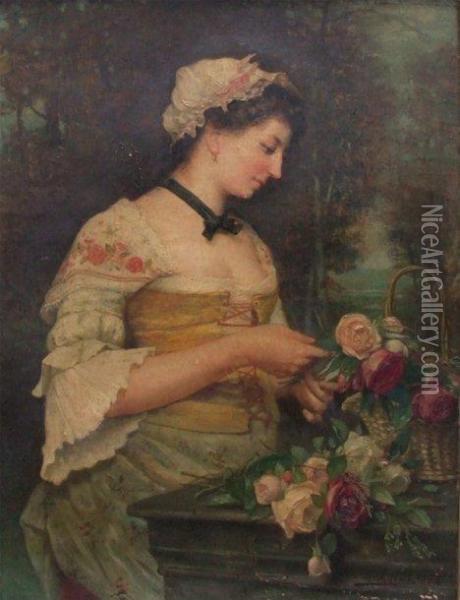 Jeune Femme Au Panier De Roses Oil Painting - Claudios Barriot