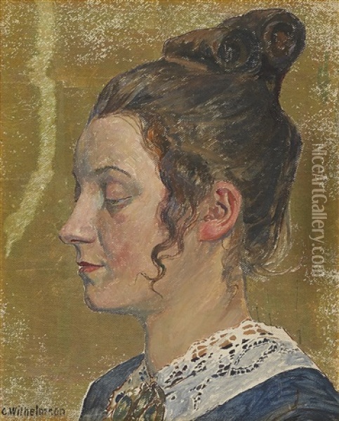 Kvinna Med Vit Spetskrage Oil Painting - Carl Wilhelm Wilhelmson