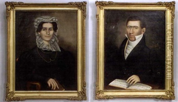 Portrait Of  Lady (+ Portrait Of A Gentleman; Pair) Oil Painting - Erastus Salisbury Field