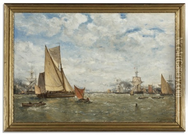 Boats In A Harbor Oil Painting - Paul Jean Clays