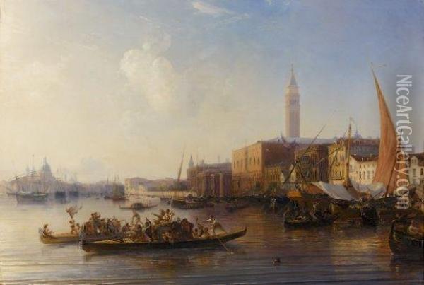 Vue De Venise, Le Depart Pour La Fete Du Lido Oil Painting - Theodore Gudin