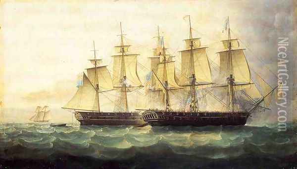 The U.S.S. Chesapeake and the H.M.S. Shannon Oil Painting - James E. Buttersworth