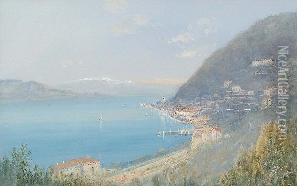View Of An Italian Lake Oil Painting - Hugh Allan