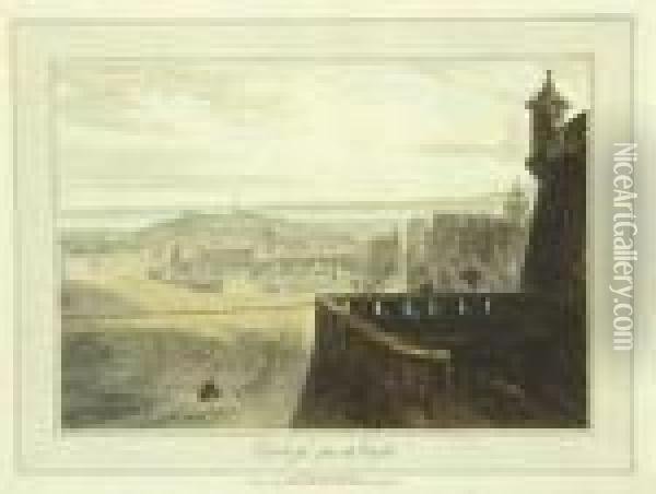 Edinburgh From The Castle; Edinburgh With Part Of The North Bridge & Castle Oil Painting - William Daniell RA