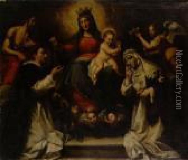 The Madonna And Child With Saints Dominic, Catherine And John The Baptist Oil Painting - Domenico Fiasella