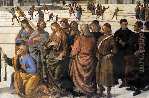 Christ Handing the Keys to St Peter (detail-1) 1481-82 Oil Painting - Pietro Vannucci Perugino