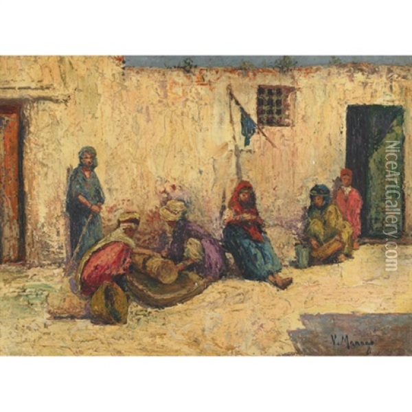 Arab Carpet Merchant Exhibiting His Wares Oil Painting - Vincent Manago