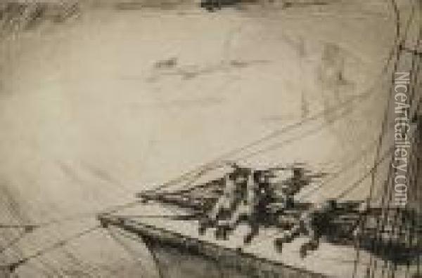 Typhoon - The Burst Topsail (hurst 94) Oil Painting - Arthur John Trevor Briscoe