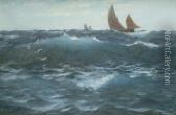 A Fishing Boat In Open Sea Oil Painting - Richard Wane
