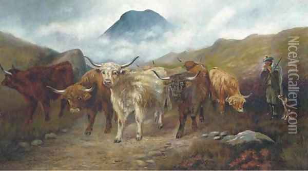 Bringing the cattle down to pasture Oil Painting - Louis Bosworth Hurt