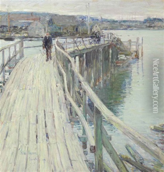 Dock Scene, Gloucester Oil Painting - Childe Hassam