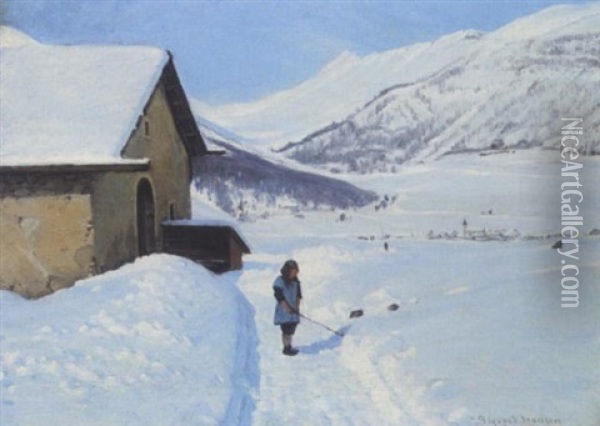 Winter In Engadin (?) Oil Painting - Sigvard Marius Hansen