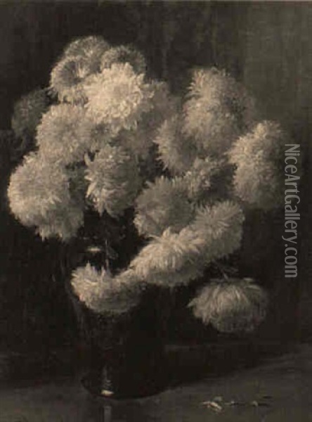 Vase Of Chrysanthemums Oil Painting - Benjamin Champney