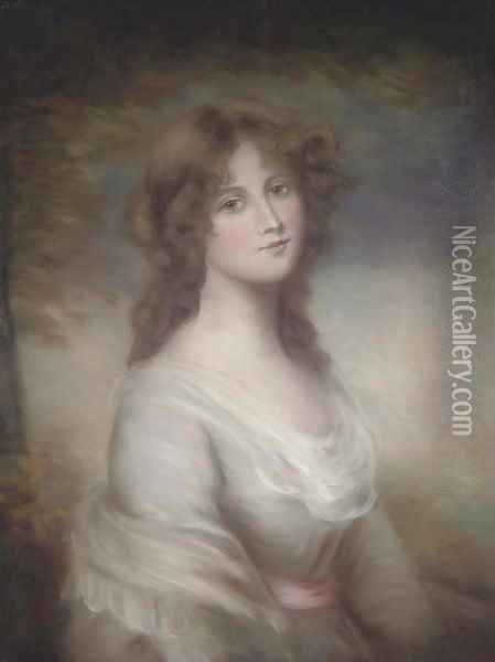 Portrait of a lady, half-length, in a romantic landscape Oil Painting - Thomas Gainsborough