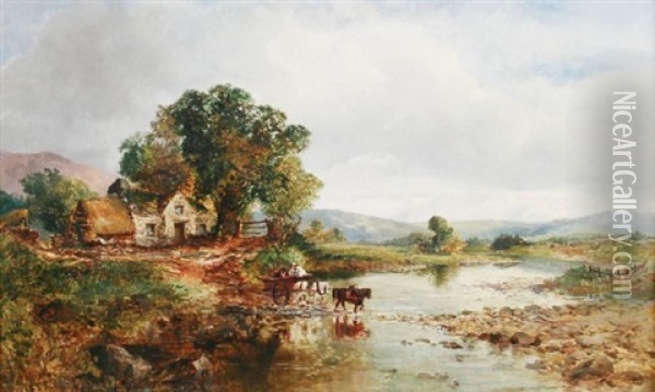 Cart Crossing River Oil Painting - James William Whitaker