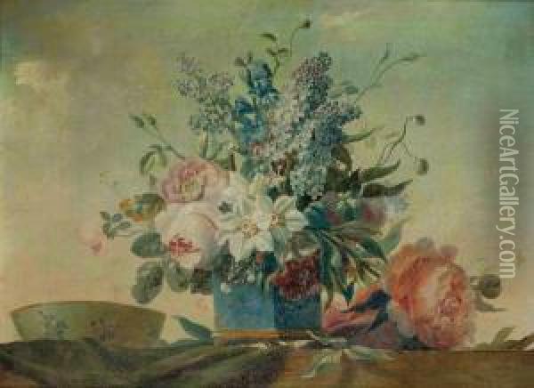 Fleurs Dans Un Vase En Porcelaine Bleue Oil Painting - Anne Vallayer-Coster