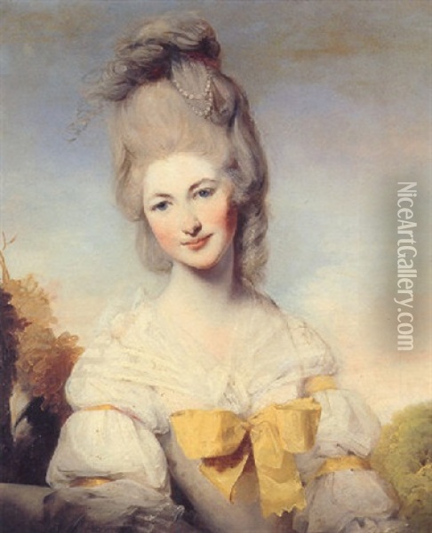 Portrait Of Lady Elizabeth Compton Wearing A White Dress With A Yellow Bow Oil Painting - Rev. Matthew William Peters