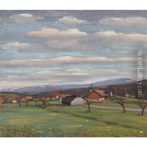 Weite Landschaft Mit Einem Dorf Oil Painting - Ernest Hiram Bruelhart