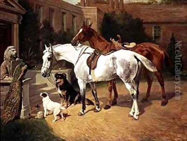 Horses and Dogs Oil Painting - John Emms